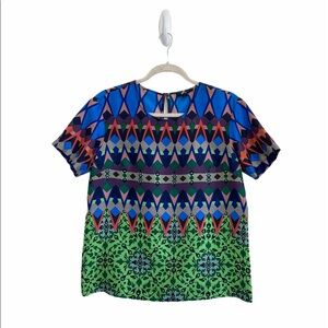 J. Crew Multicolor Geometric Short Sleeve Blouse